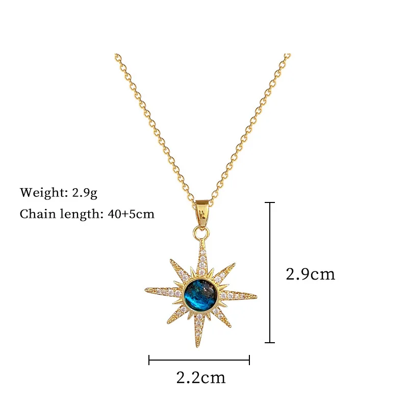 316L Stainless Steel Gold Plated Fashion Bohemian Blue Sun Star Pendant Necklace For Women Punk Party Jewelry