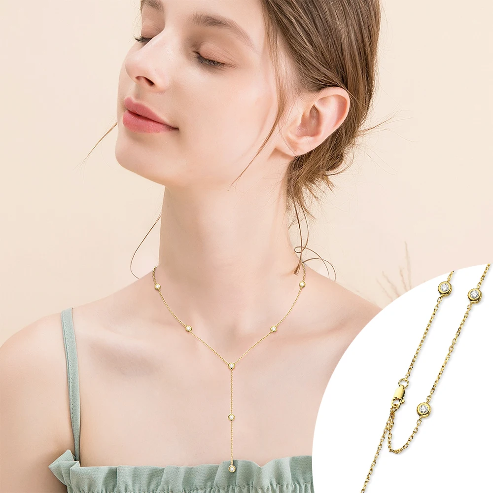 Moissanite Lariat Pendant Necklace For Women 18K White Gold Plated 1.2ct 12 Stones 100% 925 Silver Round Cut Moissanite Diamond