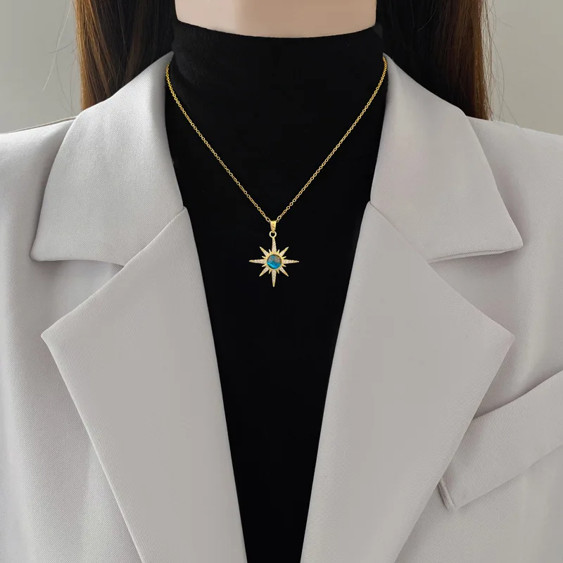 316L Stainless Steel Gold Plated Fashion Bohemian Blue Sun Star Pendant Necklace For Women Punk Party Jewelry