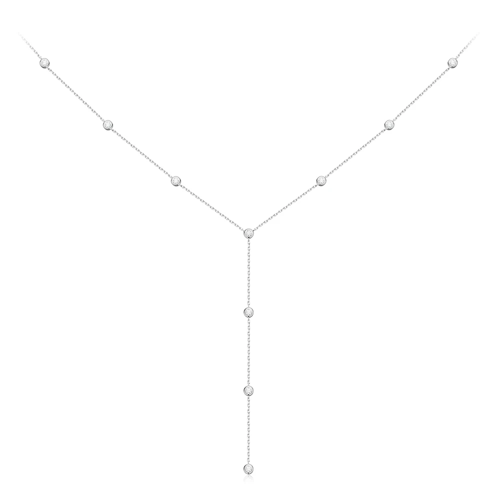 Moissanite Lariat Pendant Necklace For Women 18K White Gold Plated 1.2ct 12 Stones 100% 925 Silver Round Cut Moissanite Diamond